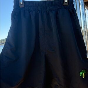 ROMWE Black Men's Athletic Shorts with Green Embroidery